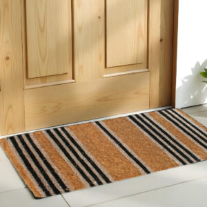 18" X 48" Brown and Black Coir Striped Outdoor Door Mat