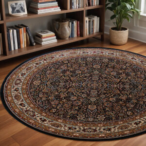 8' Blue And Red Oriental Round Rug