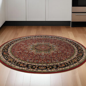 6' Red And Blue Oriental Round Rug
