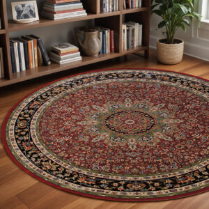 8' Red And Blue Oriental Round Rug