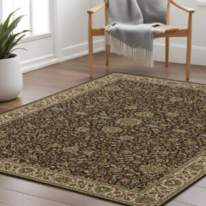 8' Brown And Ivory Oriental Square Rug