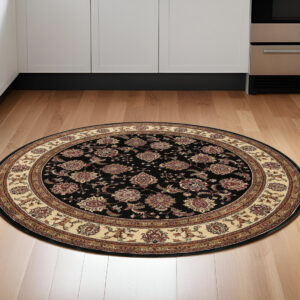 6' Brown And Ivory Oriental Round Rug