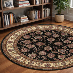 8' Brown And Ivory Oriental Round Rug