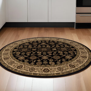 6' Brown And Ivory Oriental Round Rug