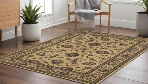 8' Ivory And Green Oriental Square Rug