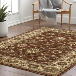 8' Red And Ivory Floral Square Rug