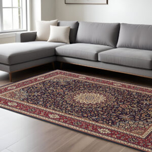 7' X 10' Blue And Red Oriental Area Rug