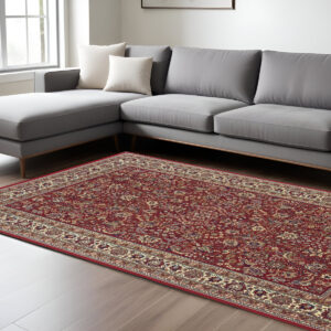 10' X 13' Red And Ivory Oriental Area Rug