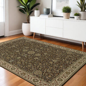 4' X 6' Ivory Black and Brown Oriental Area Rug