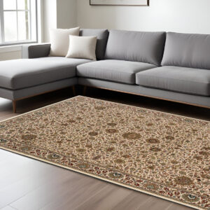 8' X 11' Ivory And Green Oriental Area Rug