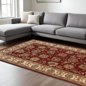 7' X 10' Red And Ivory Oriental Area Rug