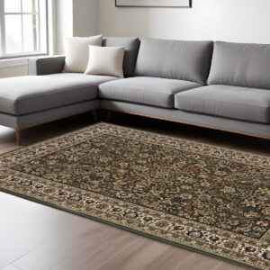 10' X 13' Green And Ivory Oriental Area Rug