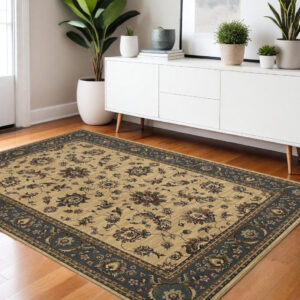 4' X 6' Ivory Light Blue And Brown Oriental Area Rug