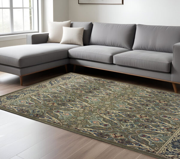 7' X 10' Brown And Ivory Floral Area Rug