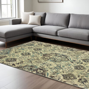 10' X 13' Ivory And Gray Oriental Area Rug
