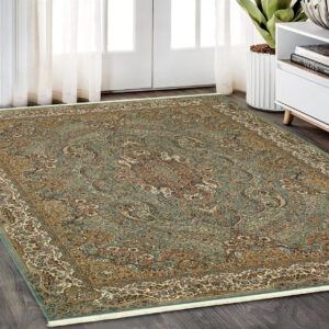 5' X 8' Blue And Gold Medallion Area Rug With Fringe