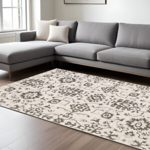 7' X 10' Ivory And Gray Oriental Area Rug