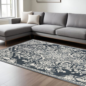 8' X 11' Blue And Ivory Oriental Area Rug