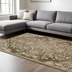 7' X 10' Gold And Beige Oriental Area Rug
