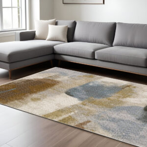 10' X 13' Beige And Rust Abstract Distressed Area Rug With Fringe