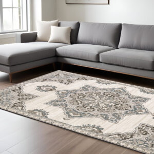 8' X 11' Brown And Blue Medallion Area Rug