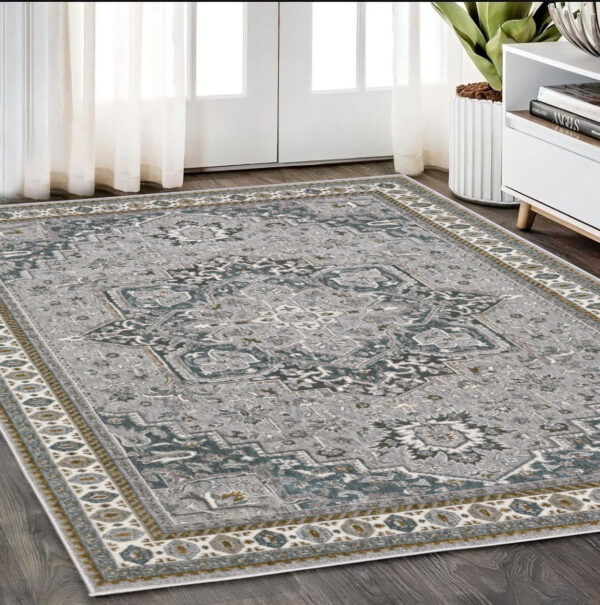 5' X 8' Brown And Blue Medallion Area Rug