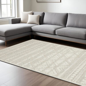 10' X 13' Beige And Ivory Tribal Area Rug