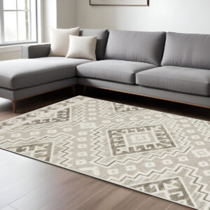 8' X 11' Beige And Brown Tribal Area Rug