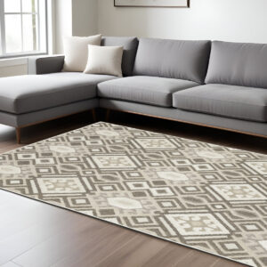 7' X 10' Brown And Beige Tribal Area Rug