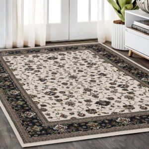5' X 8' Ivory Oriental Area Rug With Fringe