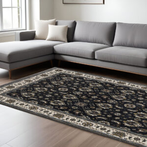 10' X 13' Blue And Ivory Oriental Area Rug With Fringe