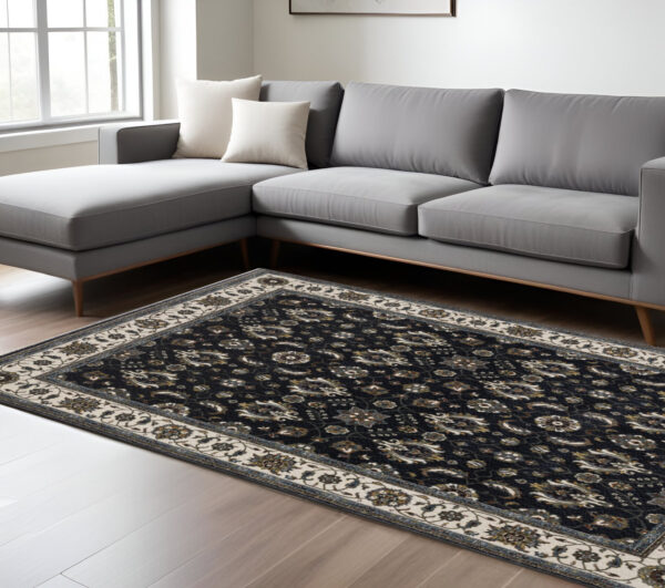 10' X 13' Blue And Ivory Oriental Area Rug With Fringe