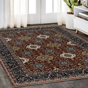 5' X 8' Red Medallion Area Rug With Fringe