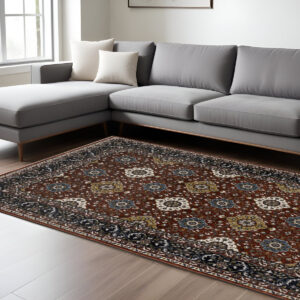 10' X 13' Red Medallion Area Rug With Fringe