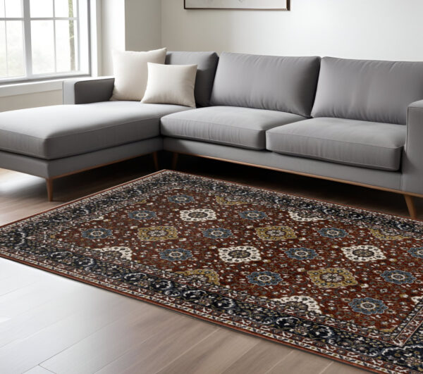8' X 11' Red Medallion Area Rug With Fringe