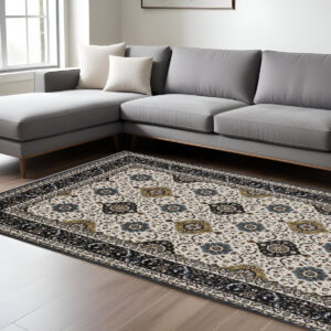 8' X 11' Ivory Medallion Area Rug With Fringe