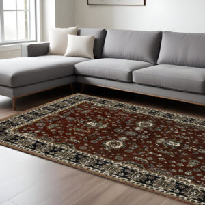 8' X 11' Red Oriental Area Rug With Fringe