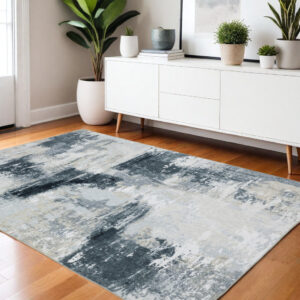 4' X 6' Ivory And Gray Abstract Distressed Area Rug