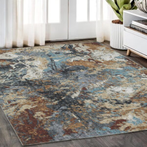 5' X 7' Blue And Rust Abstract Distressed Area Rug