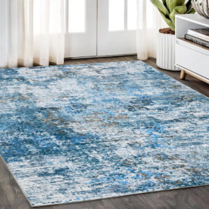 5' X 7' Ivory Abstract Distressed Area Rug