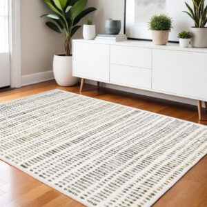 4' X 6' Ivory Gold And Gray Striped Area Rug
