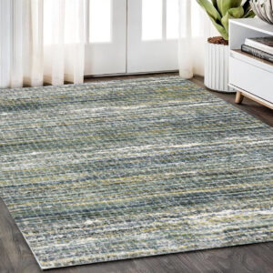 5' X 8' Green And Blue Geometric Distressed Area Rug