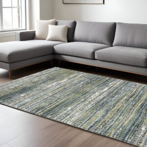 8' X 11' Green And Blue Geometric Distressed Area Rug