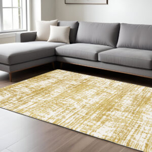 8' X 11' Gold And Ivory Abstract Area Rug
