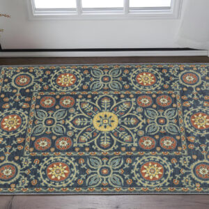 2' X 3' Blue And Rust Medallion Area Rug With Fringe
