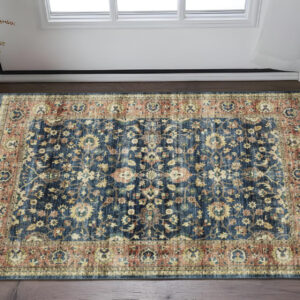 2' X 3' Blue And Rust Oriental Distressed Area Rug