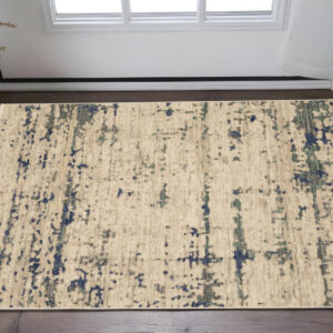 2' X 3' Beige And Green Abstract Area Rug With Fringe