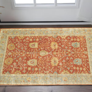 2' X 3' Red And Gray Wool Oriental Hand Knotted Area Rug