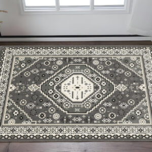 3' X 5' Gray And Ivory Medallion Area Rug
