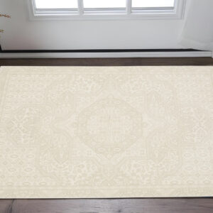 3' X 5' Ivory And Beige Medallion Area Rug